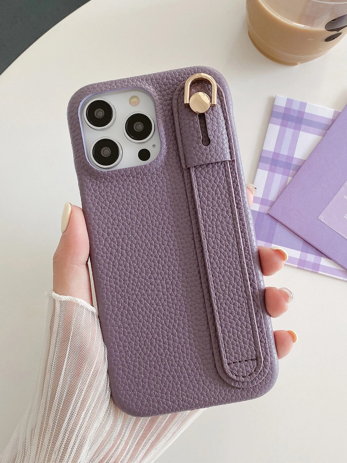 Lichee Pattern Wrist Strap Leather Case For iPhone Cover