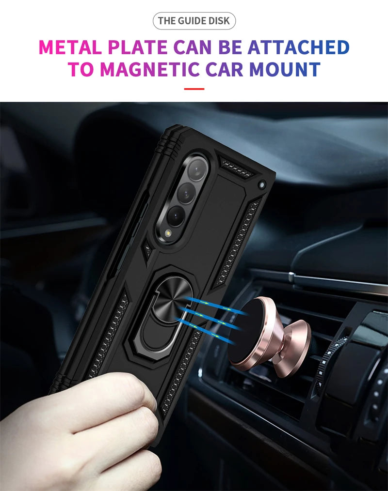 Magnetic Car Holder Ring Stand Shockproof Armor Phone Case For Sumsung Galaxy Z Fold Cover