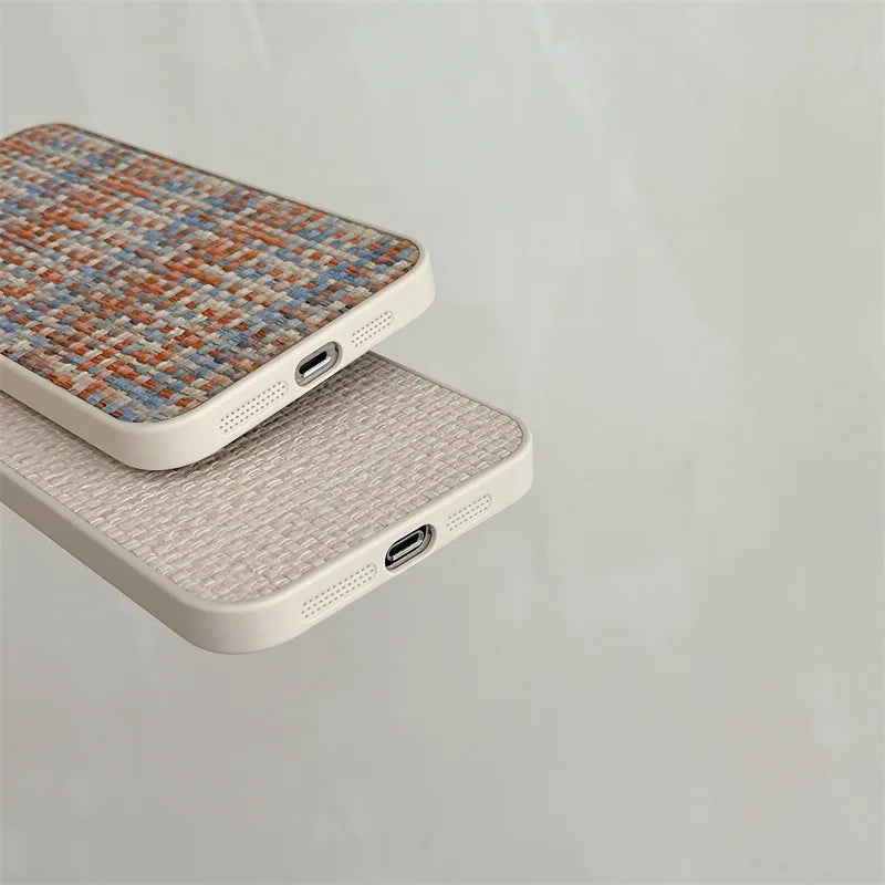 Grid Cloth Woven Phone Case For iPhone Soft Cover