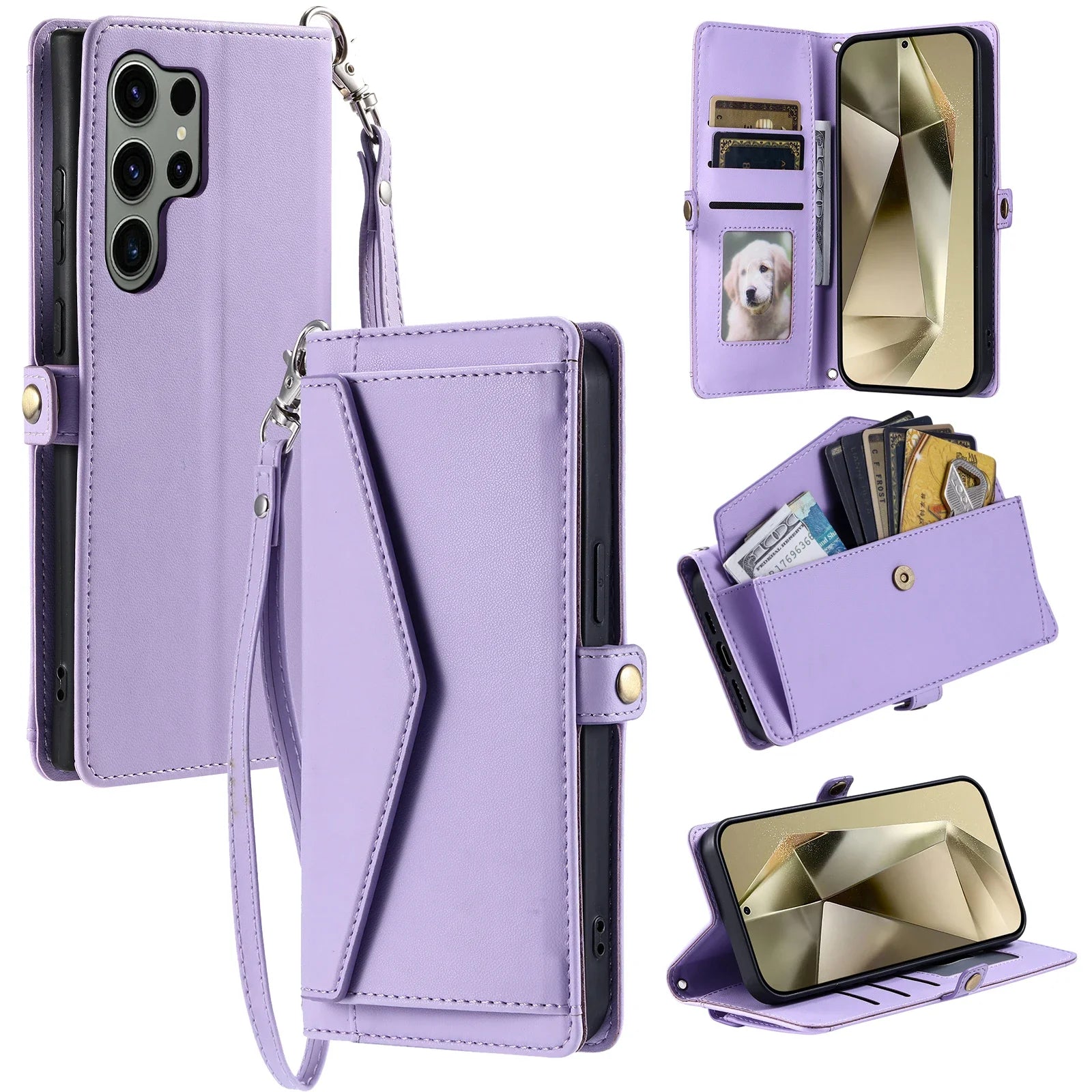 Crossbody Cards Solt Wallet Leather Case For Samsung Galaxy Series Strap Pocket Cover