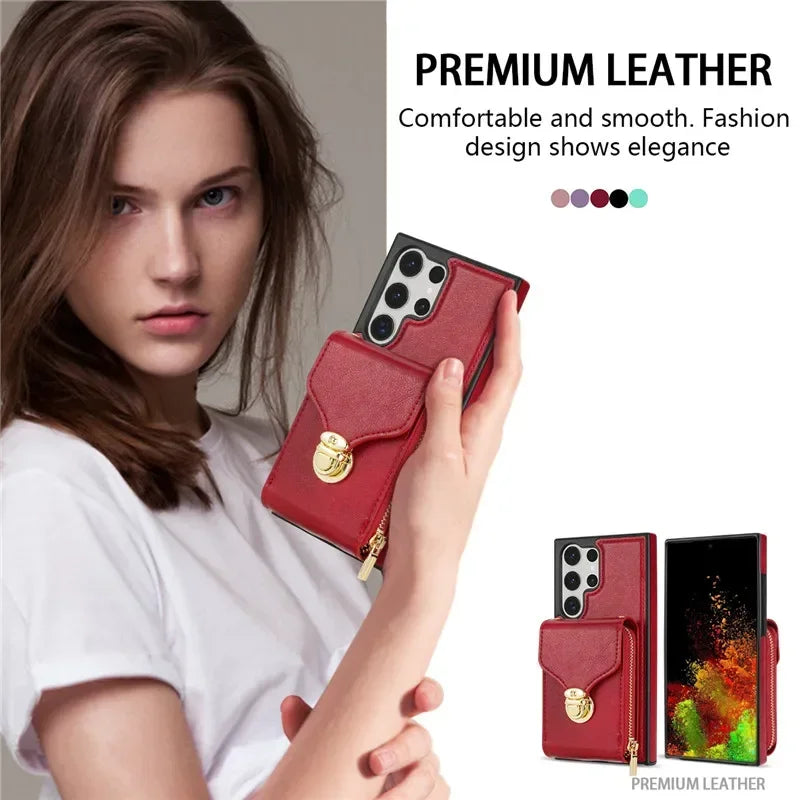 Lanyard Leather Zipper Wallet Phone Case for Samsung Galaxy S Series