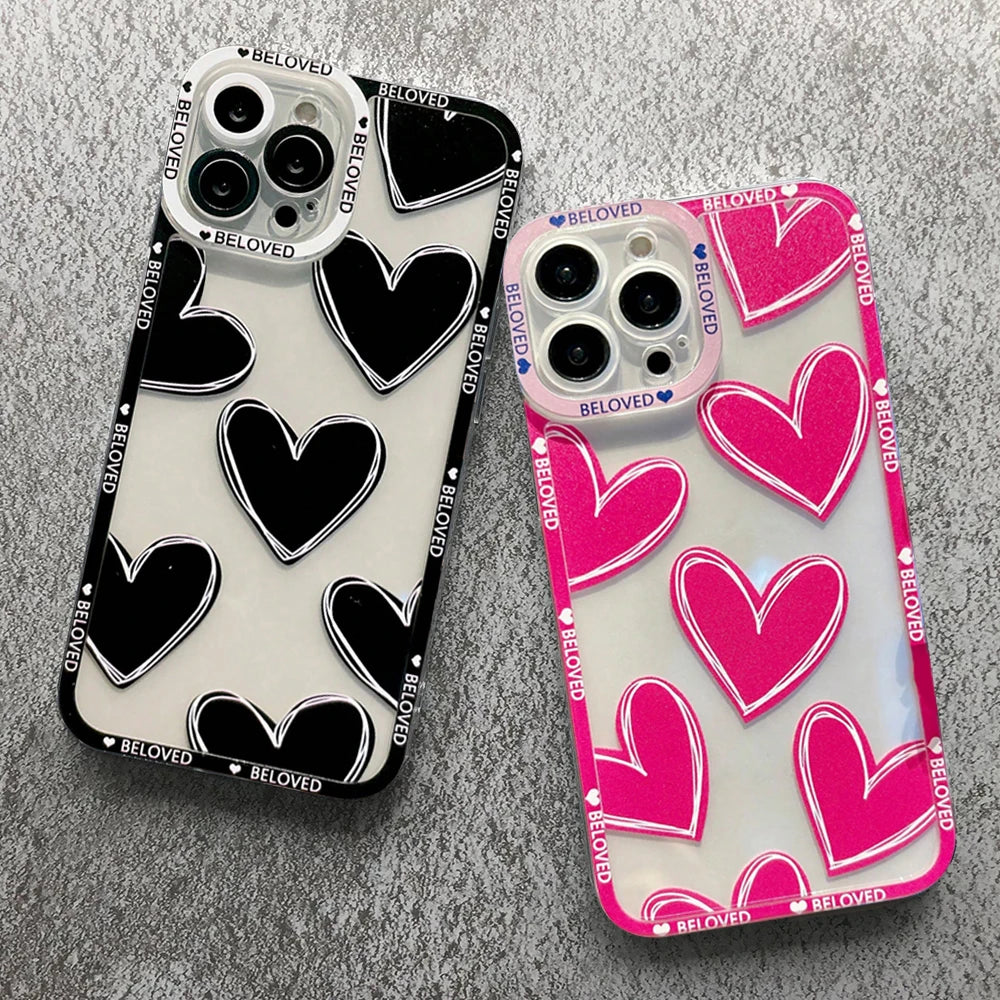 Luxury Love Heart Soft Clear Phone Case For iPhone Cover