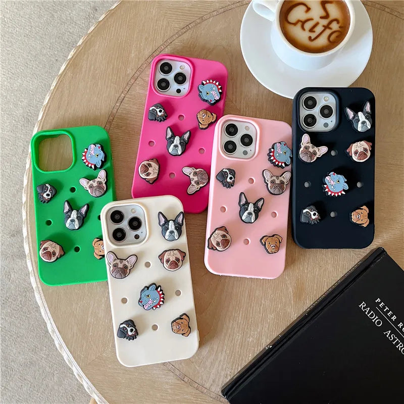 Fashion Bulldog Dog Clogs Holes DIY Phone Case for iPhone Cave shoes Cover