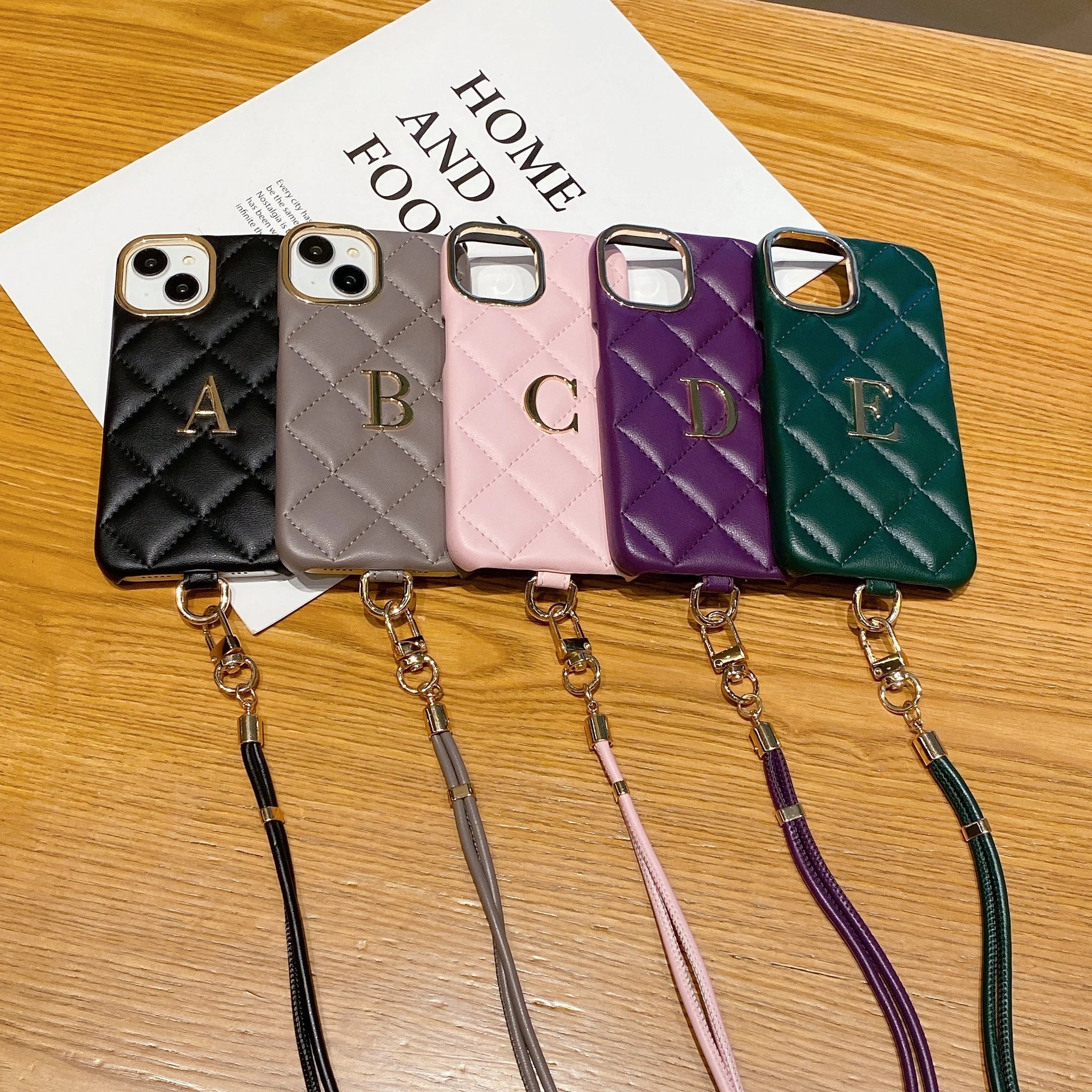 Personalized Initials letter Leather Phone Case for iPhone16 15 14 13 12 11 Pro Max Plus Crossbody Lanyard Small Letter Case