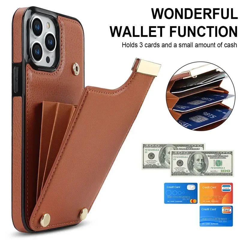 Luxury Leather Wallet Card Slot Phone Case For iPhone | Purse Flip Stand Cover Hoesje