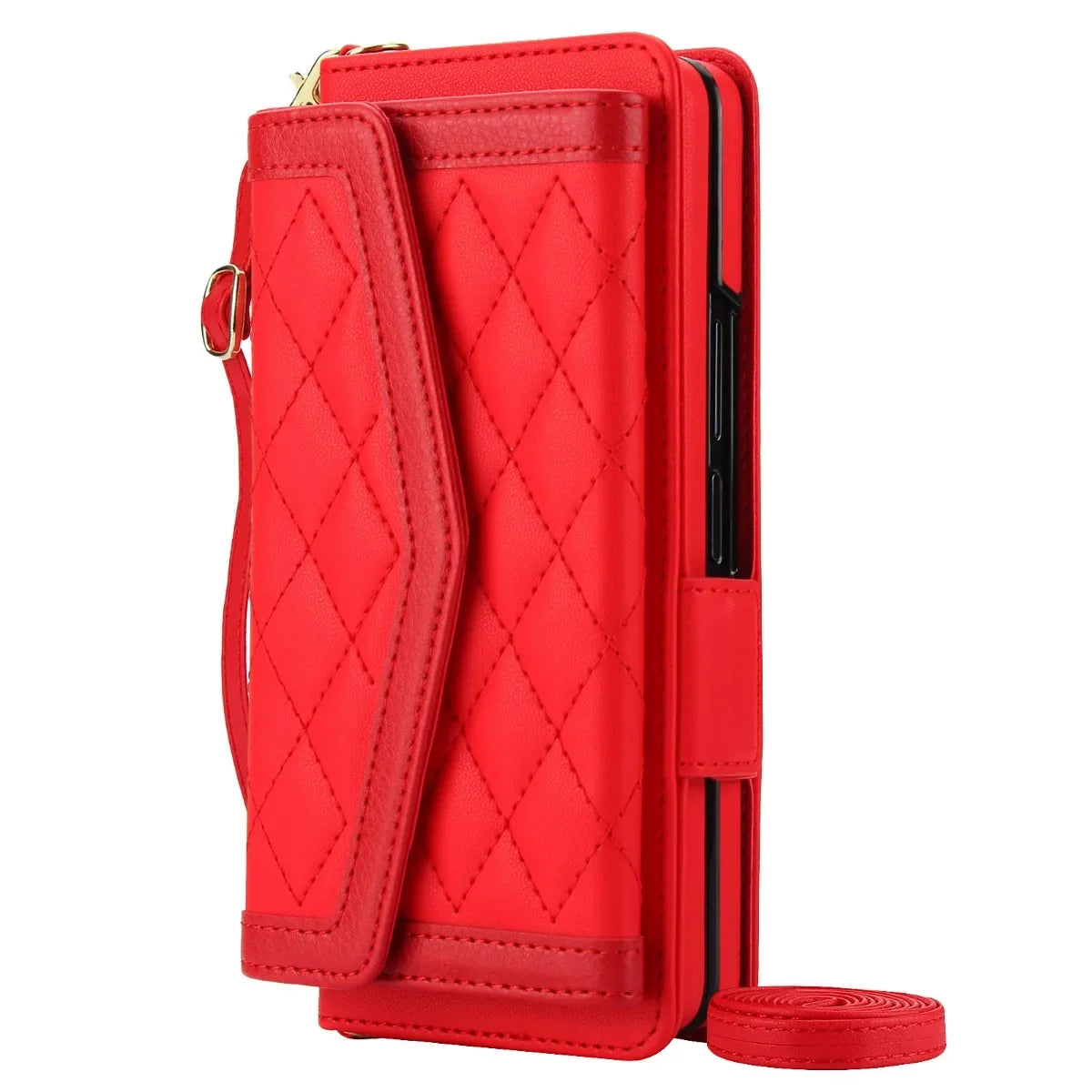 Crossbody Wallet Cards Solt Leather Case for Samsung Galaxy Z Fold 6 5 4 3 Pen Holder Lanyard Protect Cover