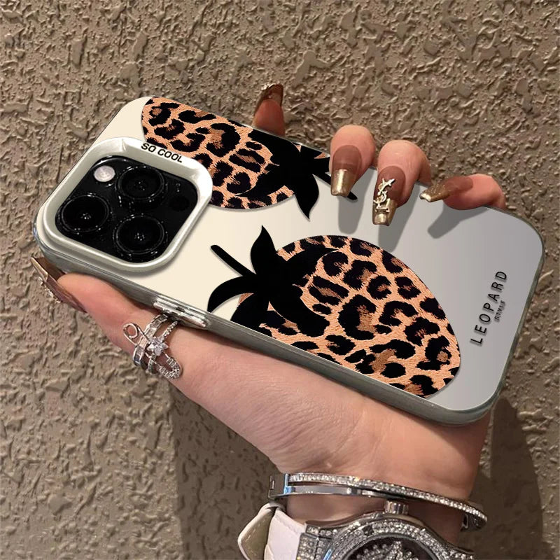 leopard print strawberry Matte Laser Phone Case Cover For iPhone