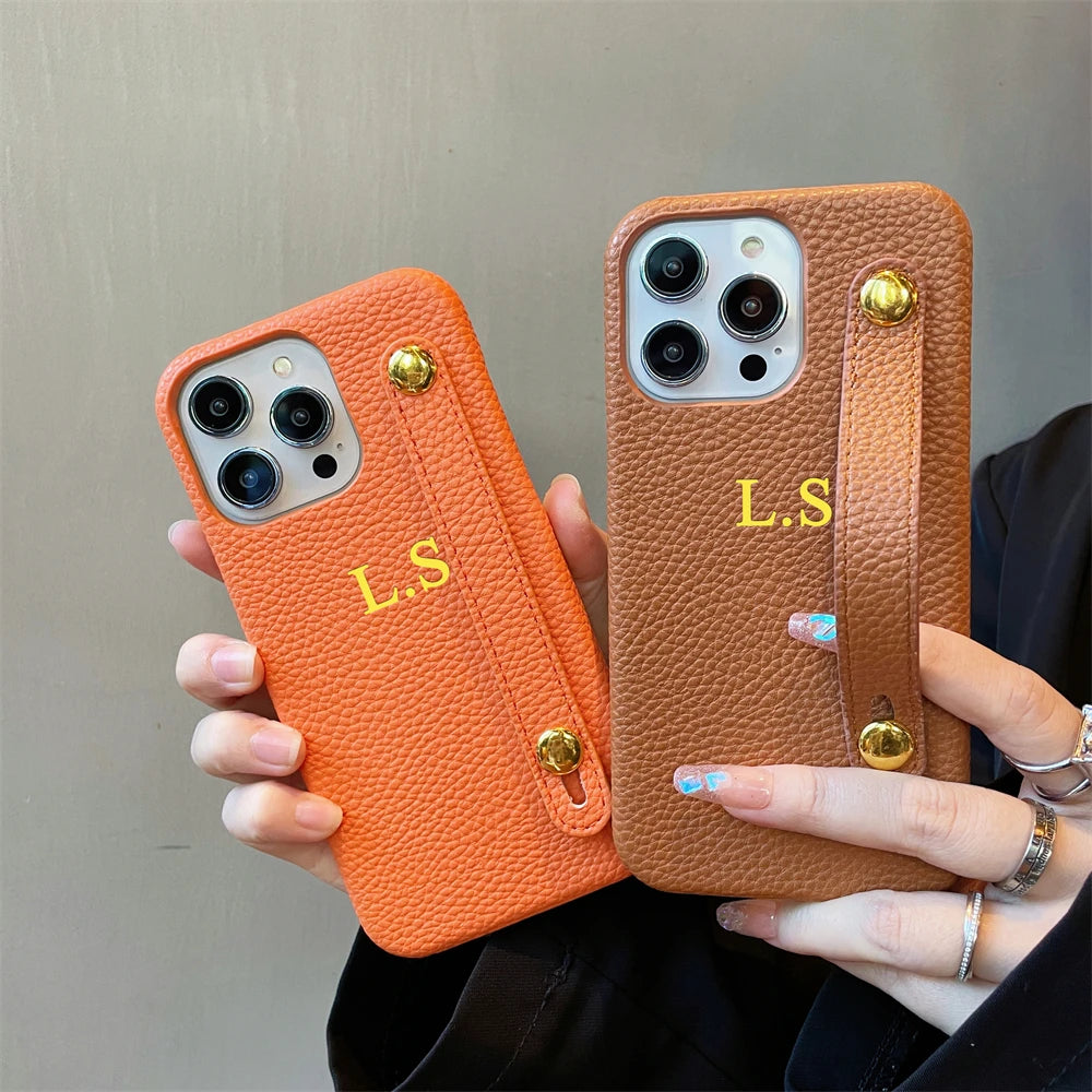 Personalized Name Wristband Leather Phone Case For iPhone Cover