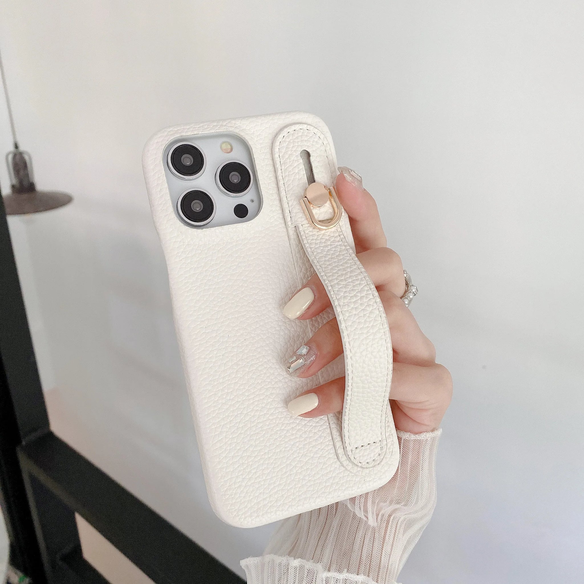 Lichee Pattern Wrist Strap Leather Case For iPhone Cover