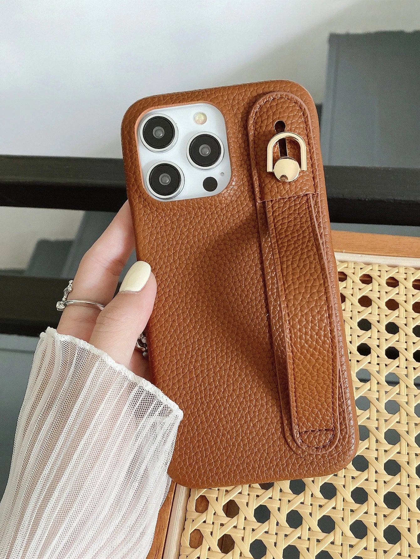 Lichee Pattern Wrist Strap Leather Case For iPhone Cover