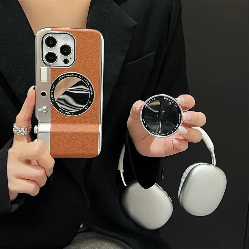 Retro Bluetooth Camera Magnetic Phone Case for Magsafe IPhone 16 15 13 14 12 Pro Max Cosmetic mirror 15 Mirror Hard PC Phone Cover