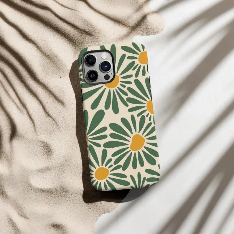 Retro Daisy Floral Summer Trendy Phone Case For iPhone Acrylic TPU Two in one Mobile Phone Cases