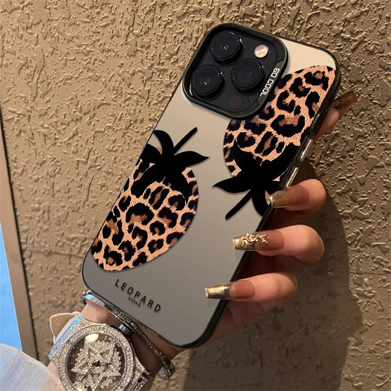 leopard print strawberry Matte Laser Phone Case Cover For iPhone