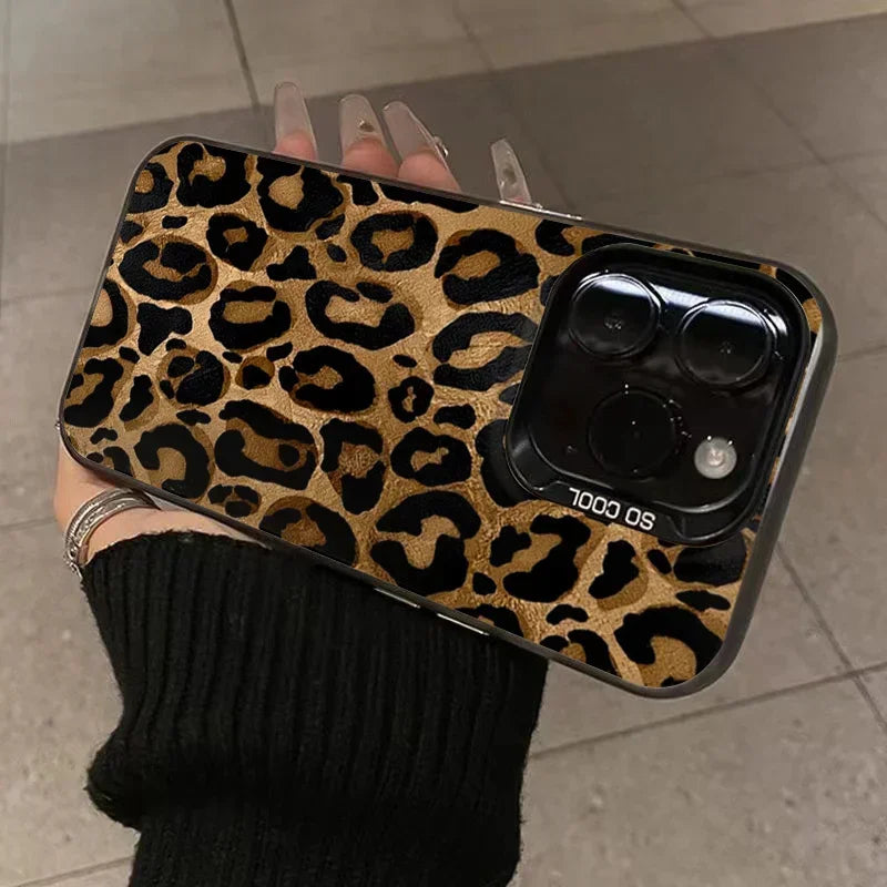 Brown Leopard Electroplate Silver Phone Case For iPhone