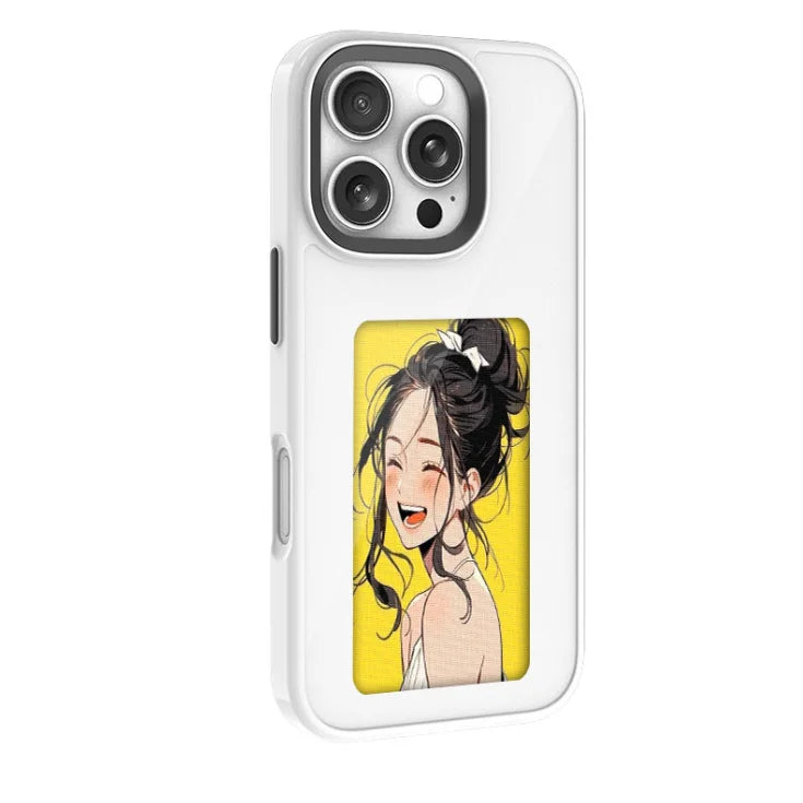 4-Color High-End E-Ink Screen Phone Case, Compatible with iPhone 16/15/14/13, NFC DIY Pattern Screen Projection, PC Material, Metal Lens Frame Design