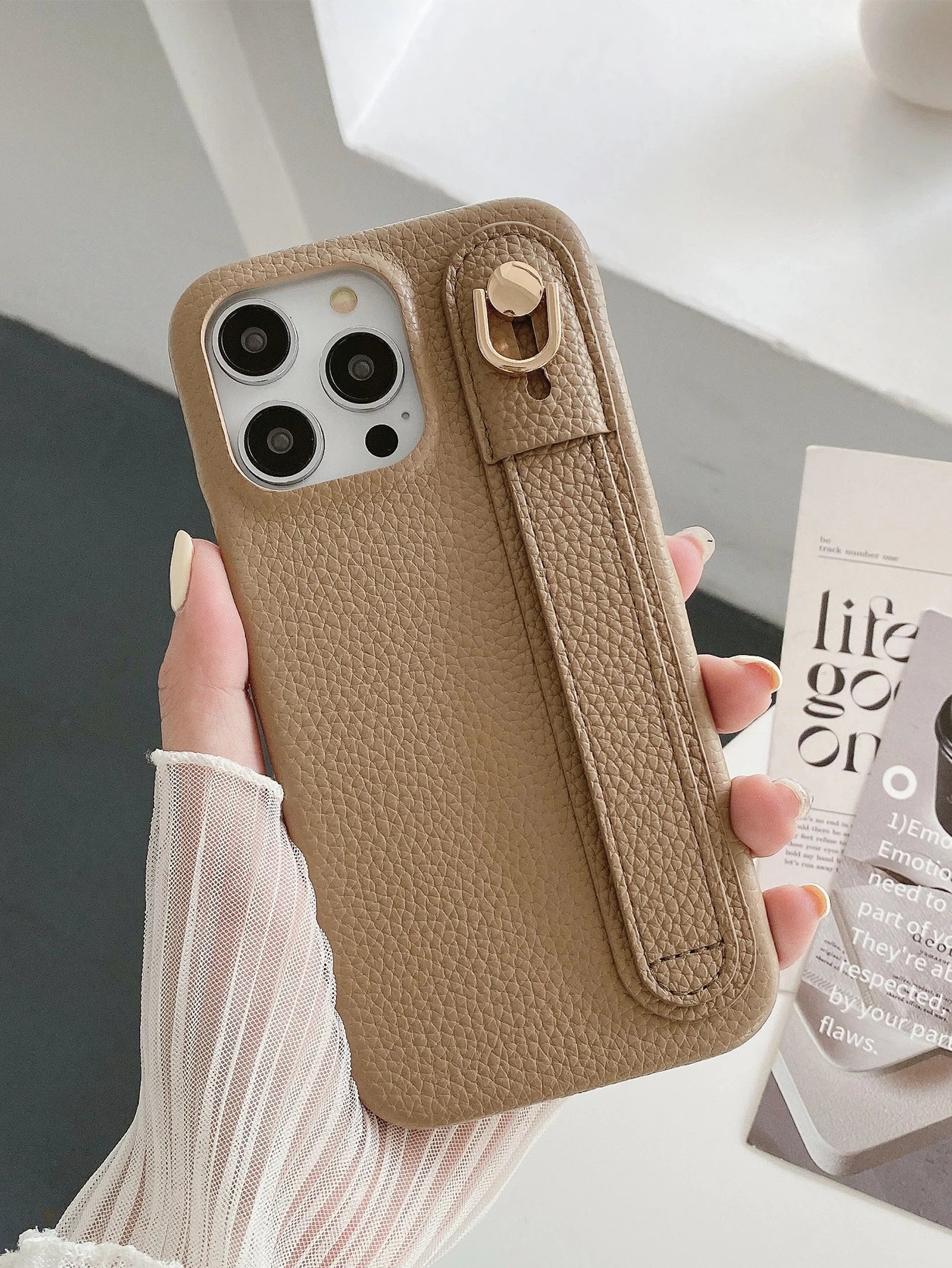 Lichee Pattern Wrist Strap Leather Case For iPhone Cover