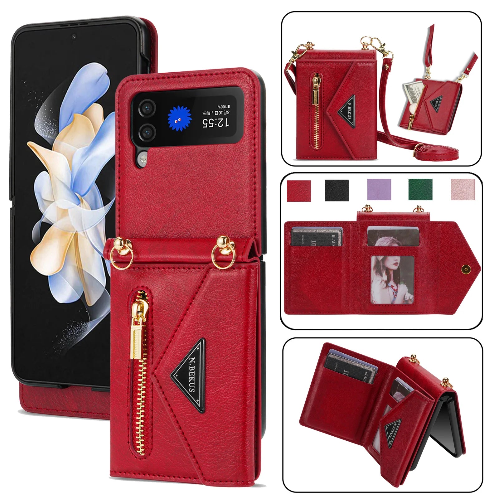 Crossbody Leather Wallet Phone Case for Samsung Galaxy Z Flip 6 5 4 3 Purse Cards Slot Holder