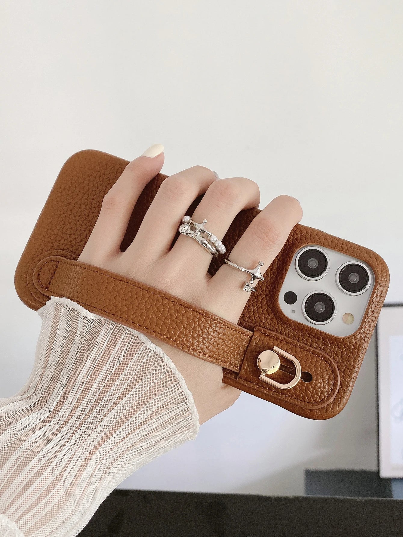 Lichee Pattern Wrist Strap Leather Case For iPhone Cover