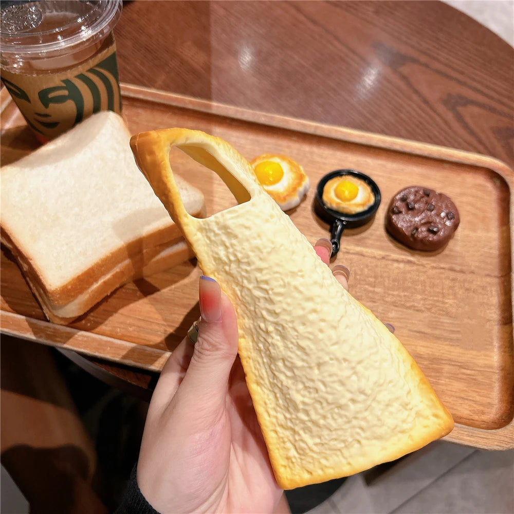 Soft 3D Toast Bread Phone Case for iPhone Biscuit Egg Mobile Phone Holder Brackets cover