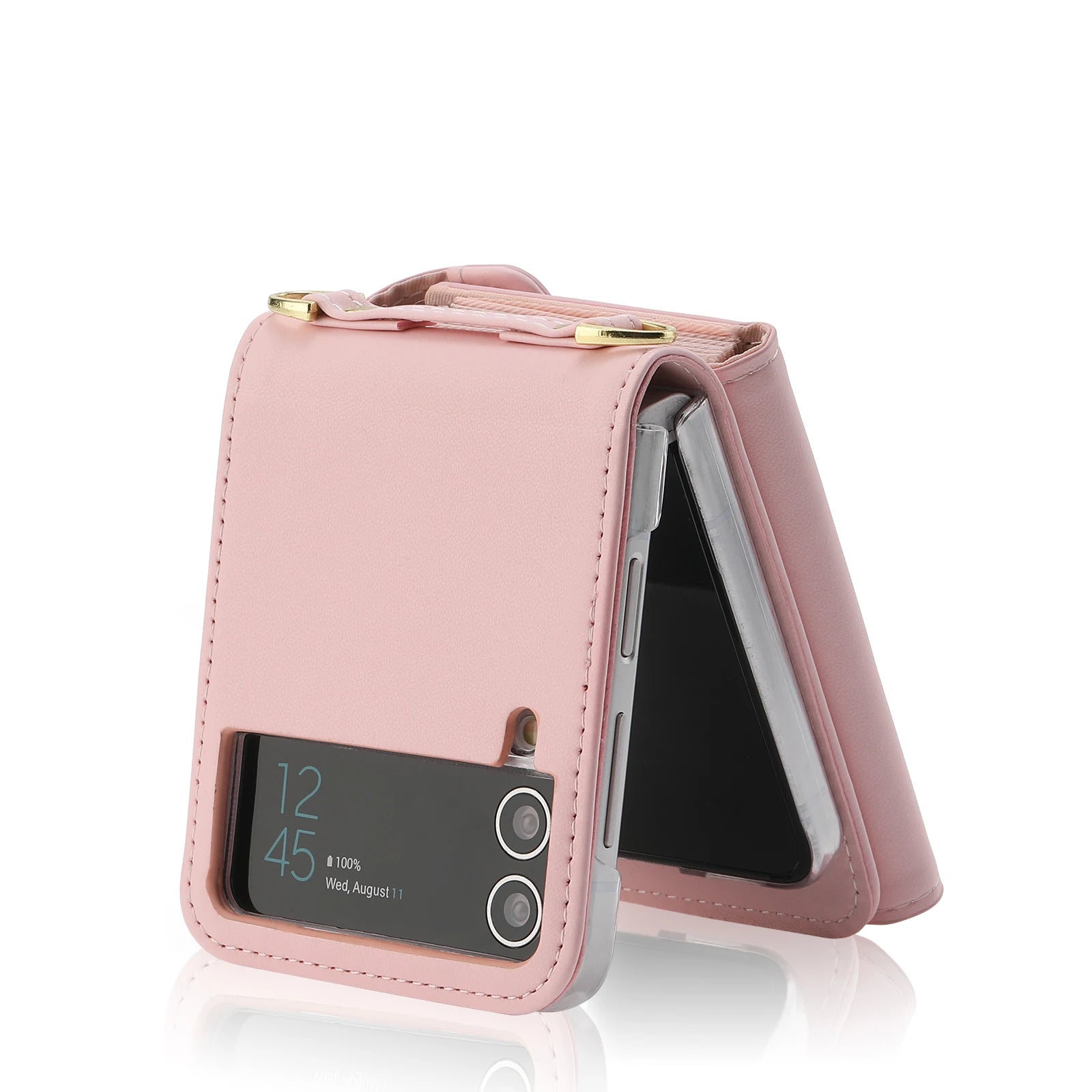 Zippered Cards Wallet Phone Case for Samsung Galaxy Z Flip5 Flip6 Flip4 Hinge Coverage Leather Cover With Strap