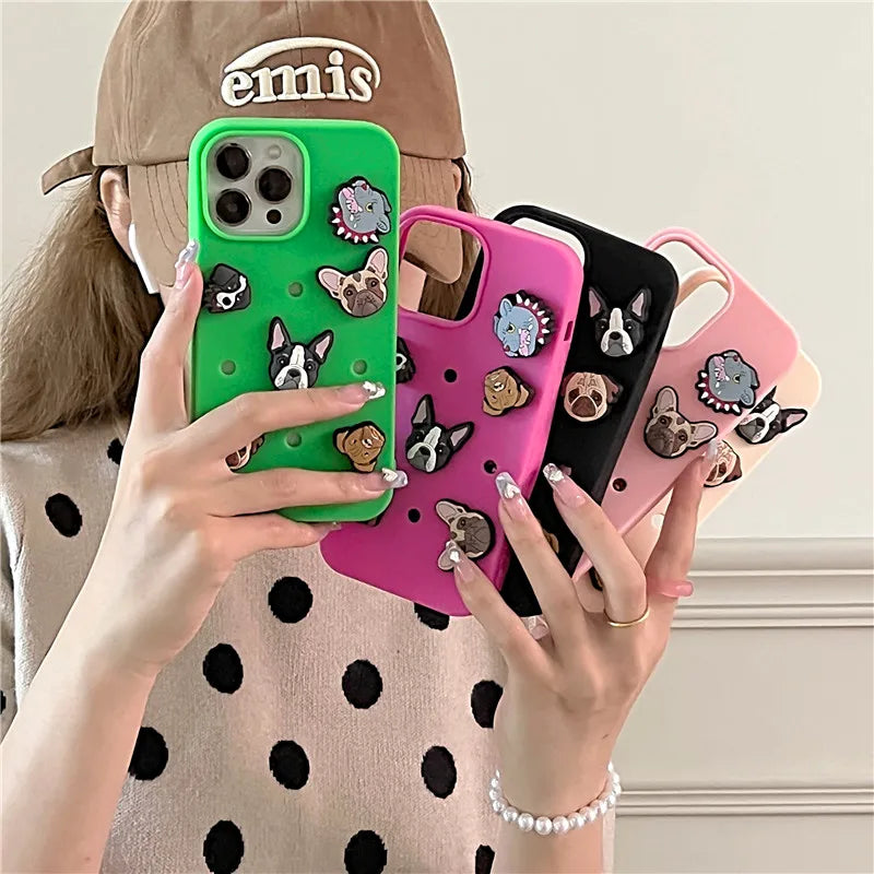 Fashion Bulldog Dog Clogs Holes DIY Phone Case for iPhone Cave shoes Cover