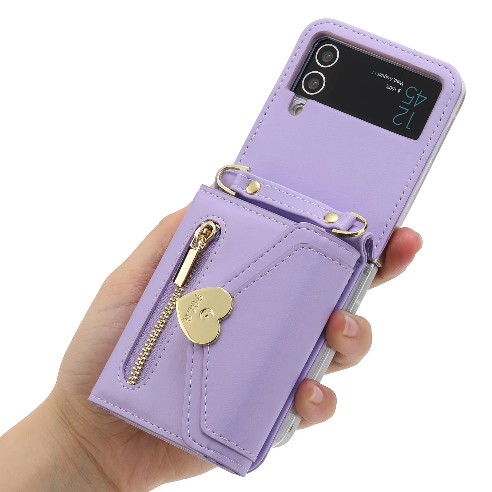 Zippered Cards Wallet Phone Case for Samsung Galaxy Z Flip5 Flip6 Flip4 Hinge Coverage Leather Cover With Strap