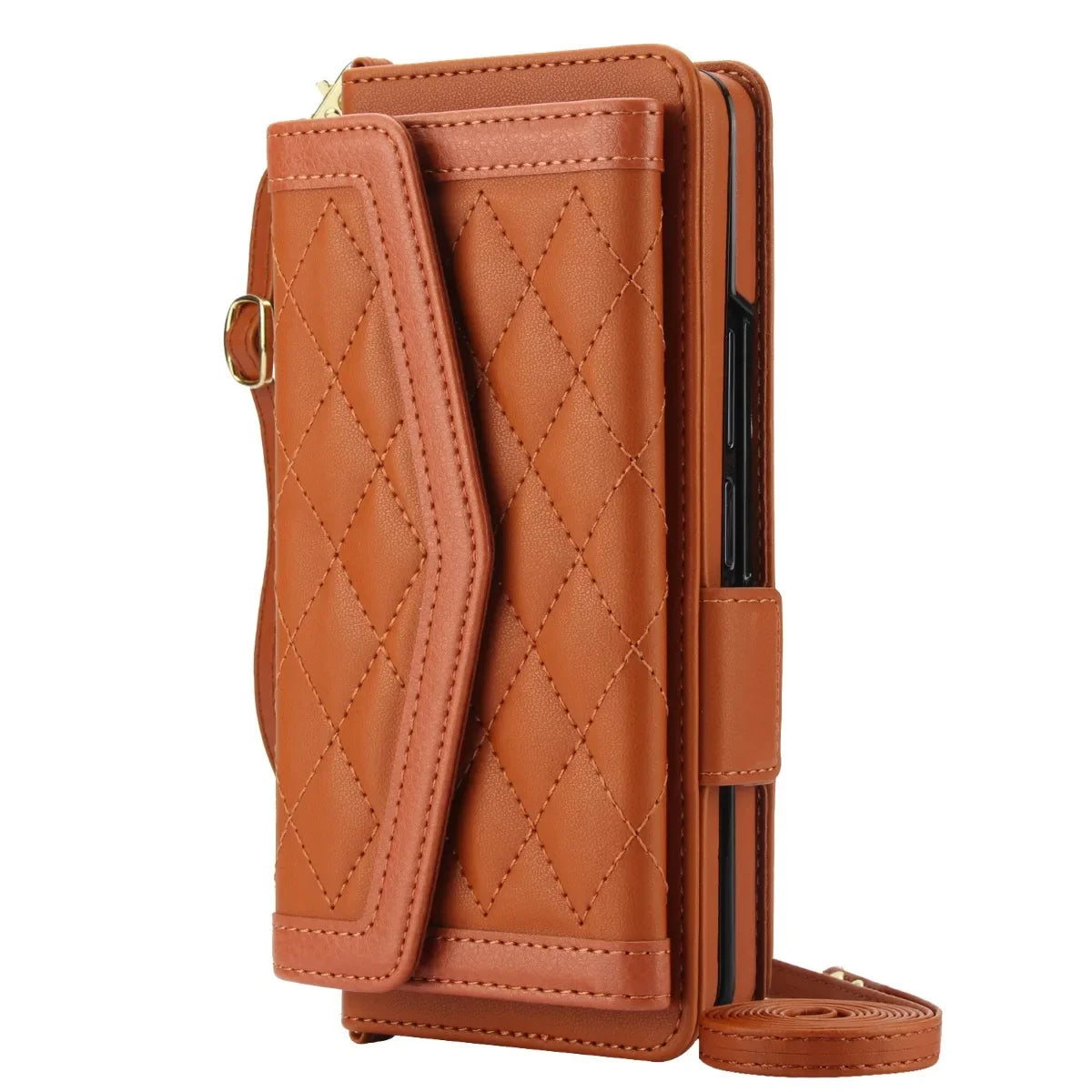 Crossbody Wallet Cards Solt Leather Case for Samsung Galaxy Z Fold 6 5 4 3 Pen Holder Lanyard Protect Cover