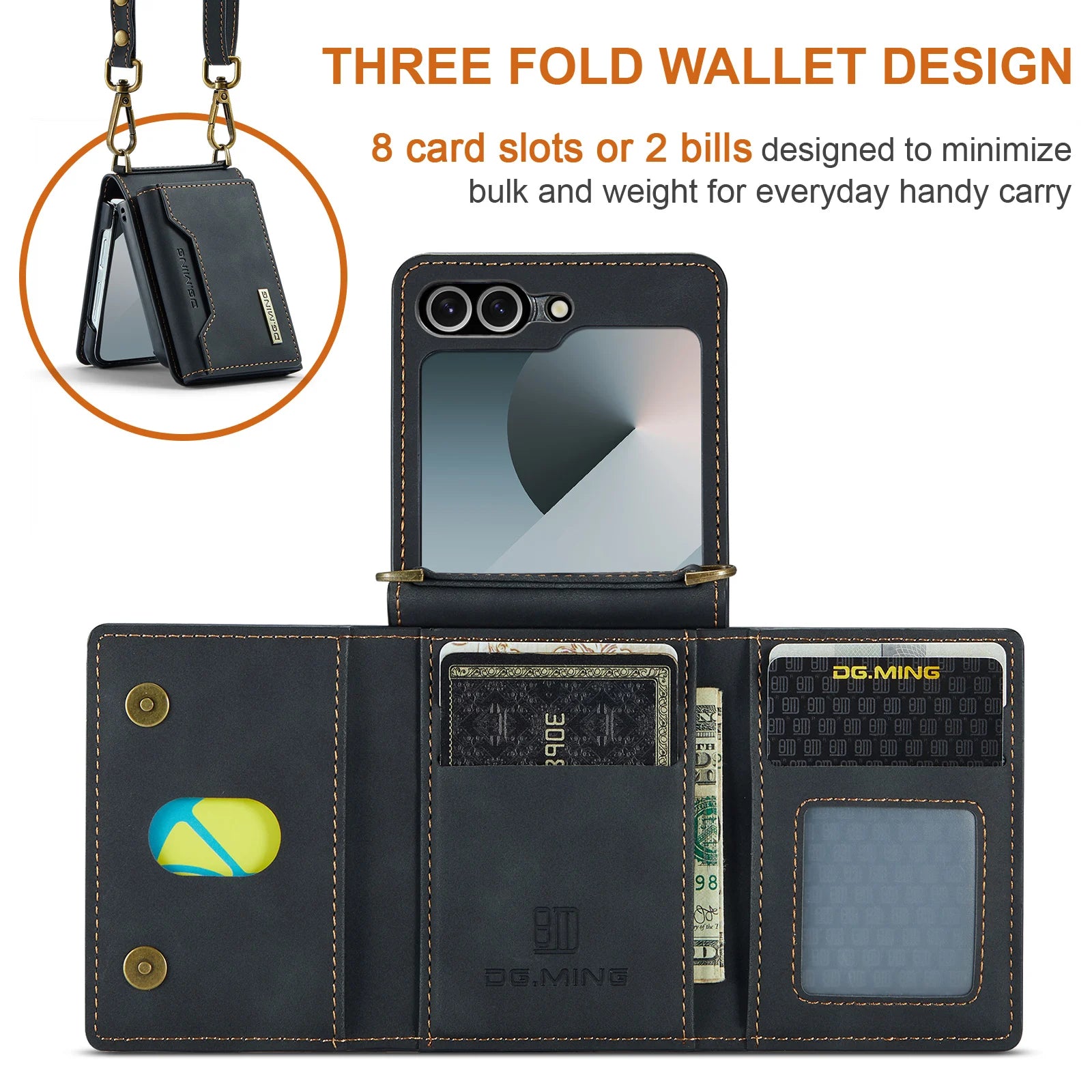 Wireless Charging Long Shoulder Strap Luxury Stand Leather Case Magnetic Phone Case For Samsung Galaxy Z Flip