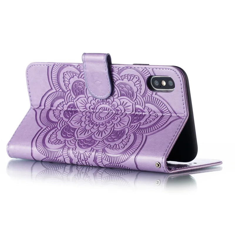 Floral Leather Wallet Case For iPhone