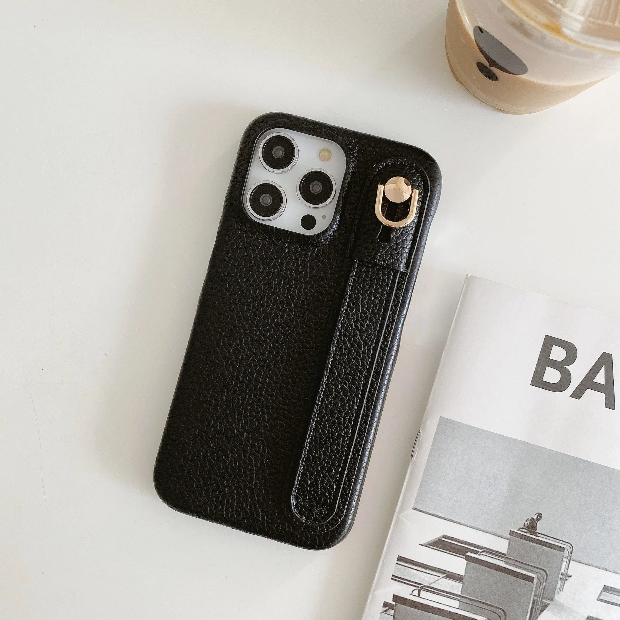 Lichee Pattern Wrist Strap Leather Case For iPhone Cover