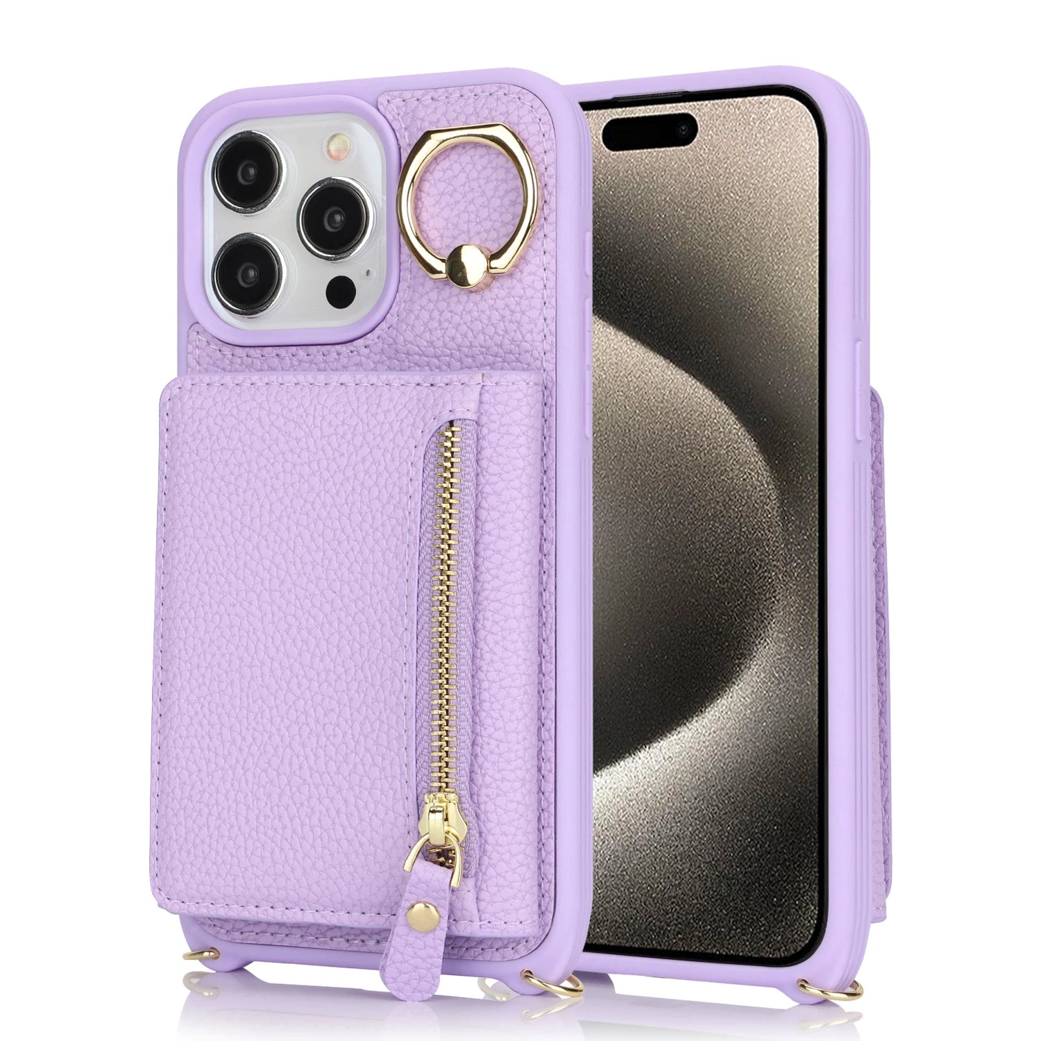 Leather Phone Wallet Case For Iphone Protective Leather Cover Ring Holder Zipper Cards Holder