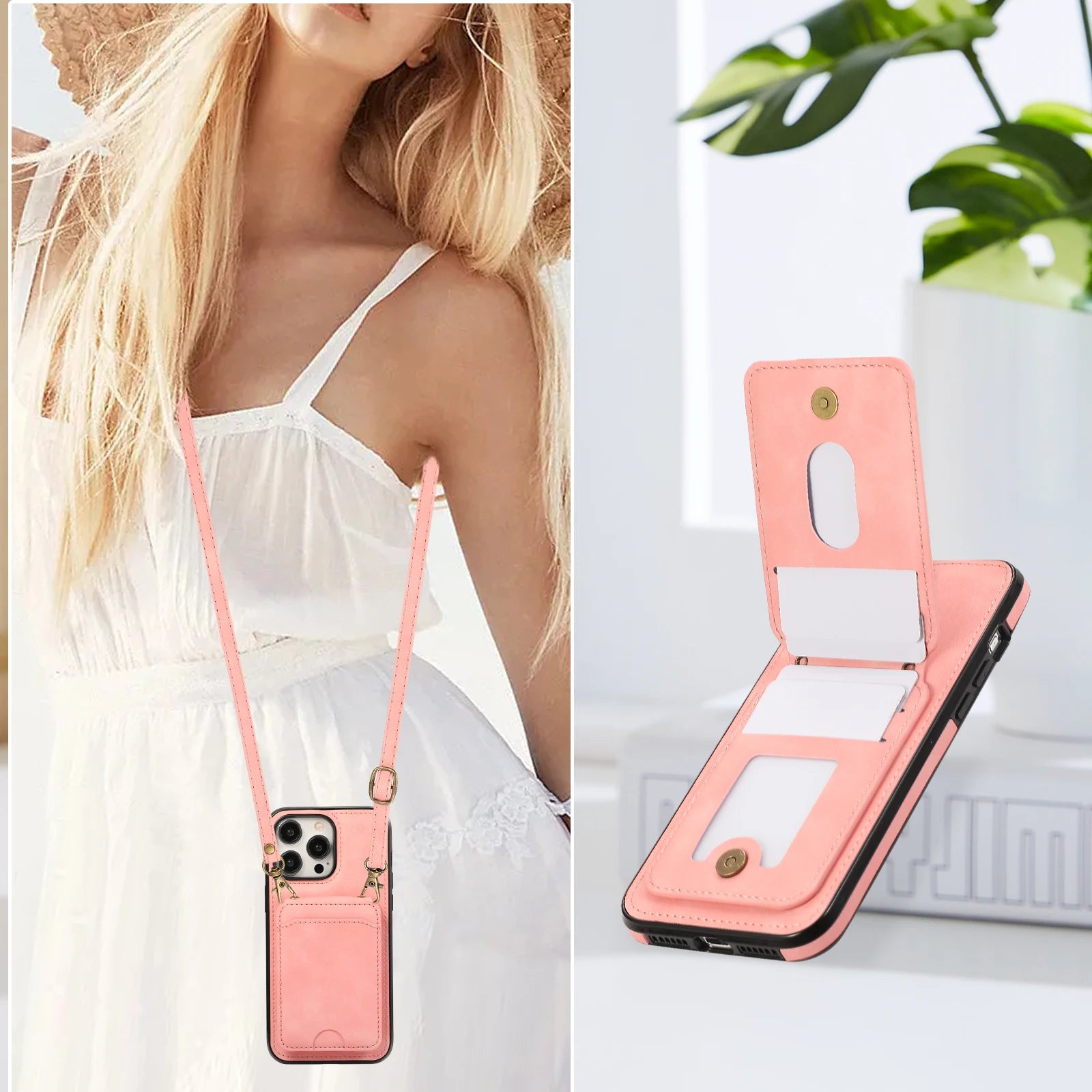 Crossbody Leather Wallet Vertical Cards Solt Phone Case For iPhone Stand Lanyard Bag Cover