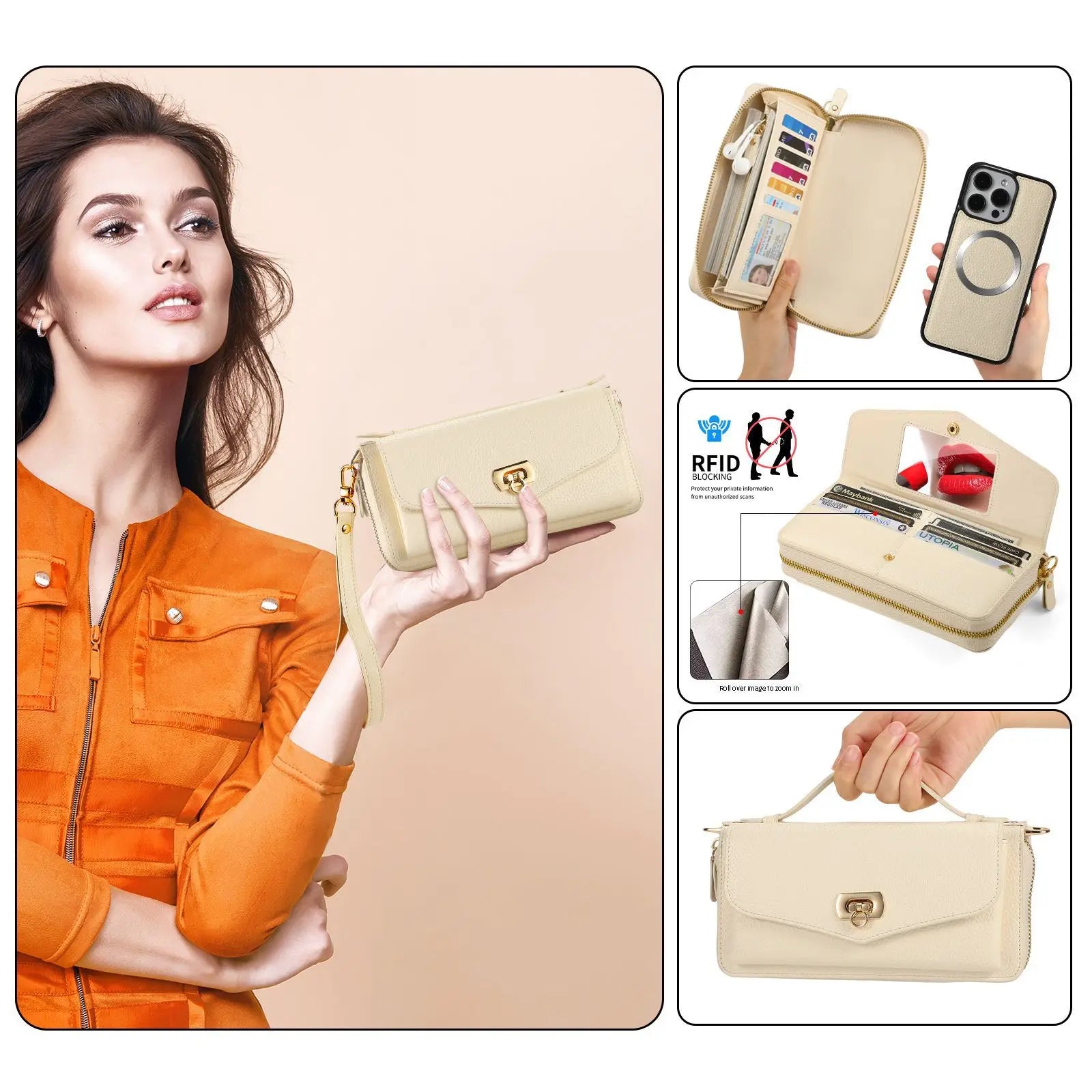 Wallet Shoulder Strap Phone Case for iPhone, Handbag Leather Card Pocket Lanyard Cover