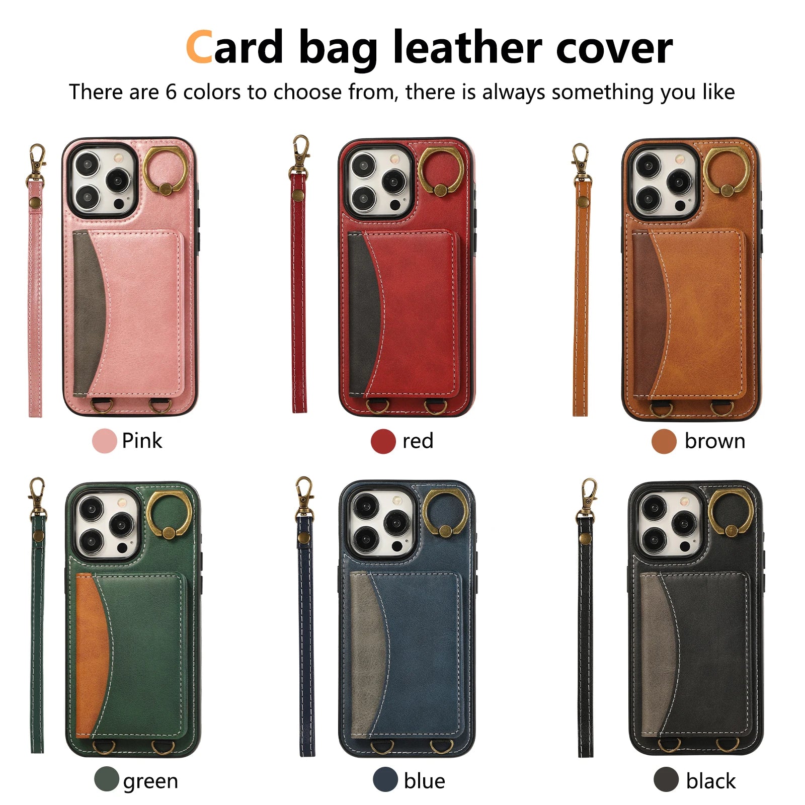 Cards Bag Ring Holder Leather Wallet Case For iPhone Stand Strap Solt Purse Cover