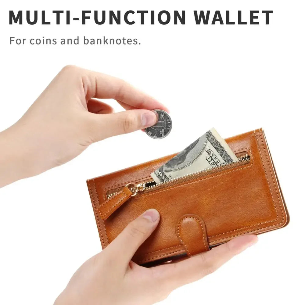 Leather Zipper Flip Wallet Case