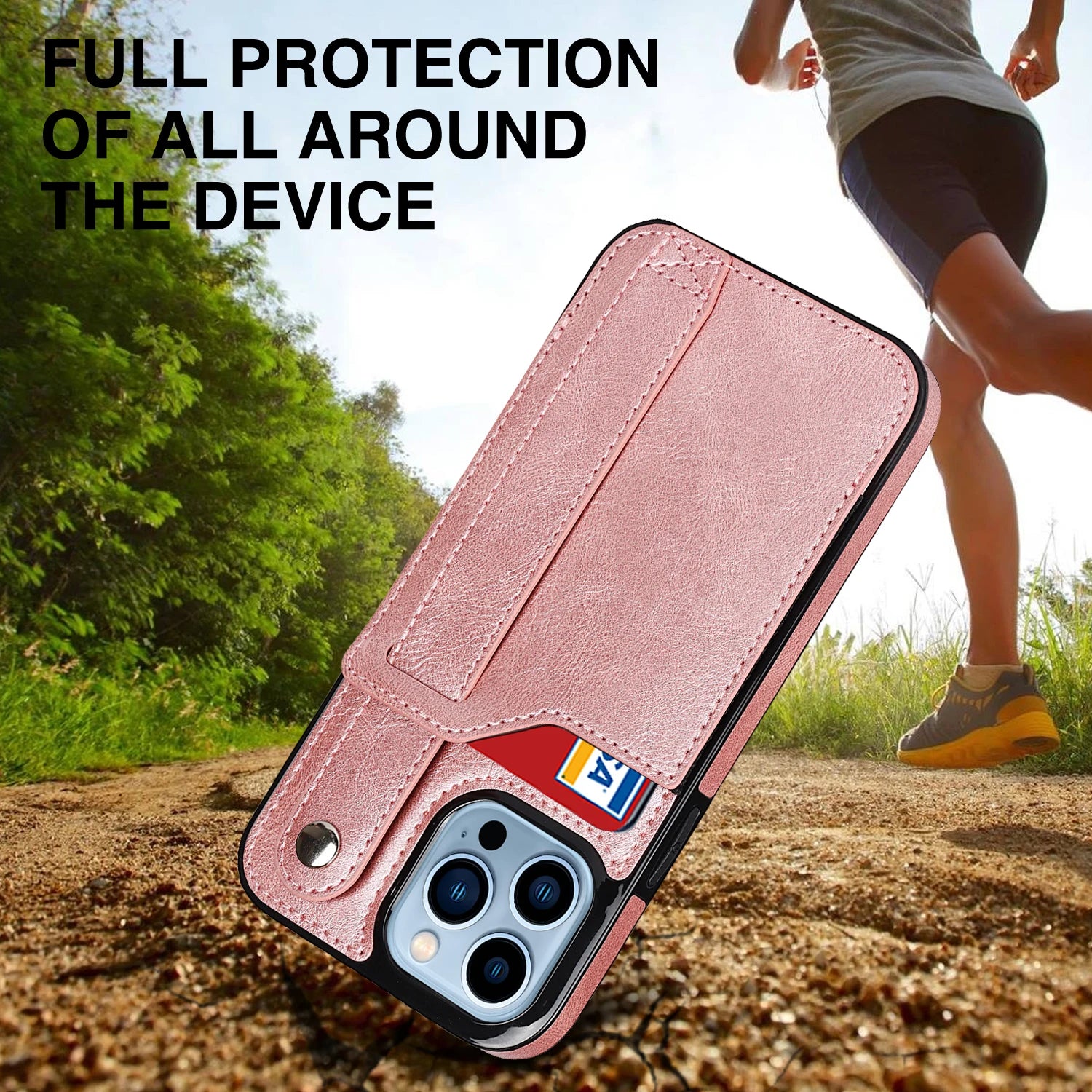 Shockproof Leather Wallet Phone Case with Cards Holder, Kickstand & Hand Strap for iPhone 16 15 14 13 12 11 Pro Max Plus