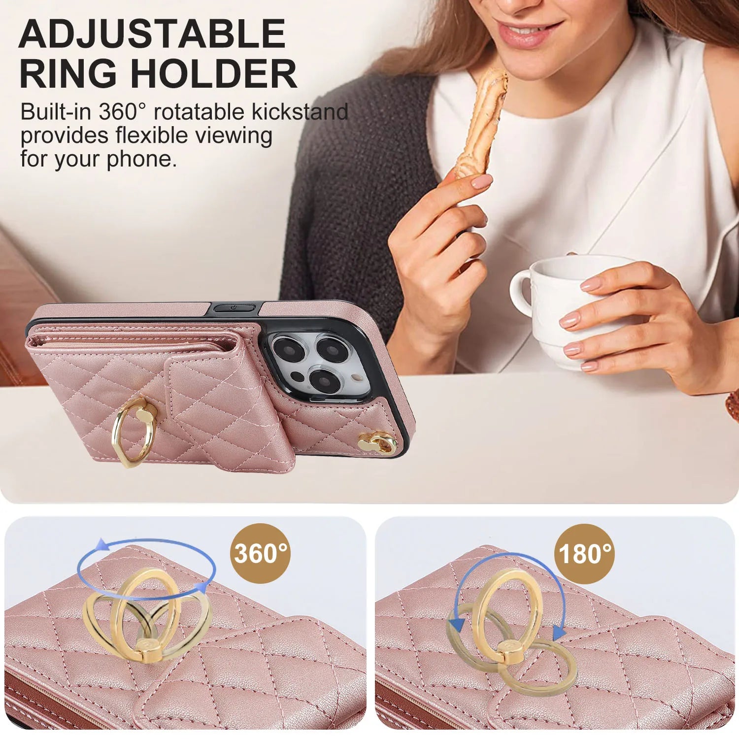 Luxury Leather Wallet Crossbody Phone Case for iPhone Multi Card Slot Lanyard Ring Holder Cover