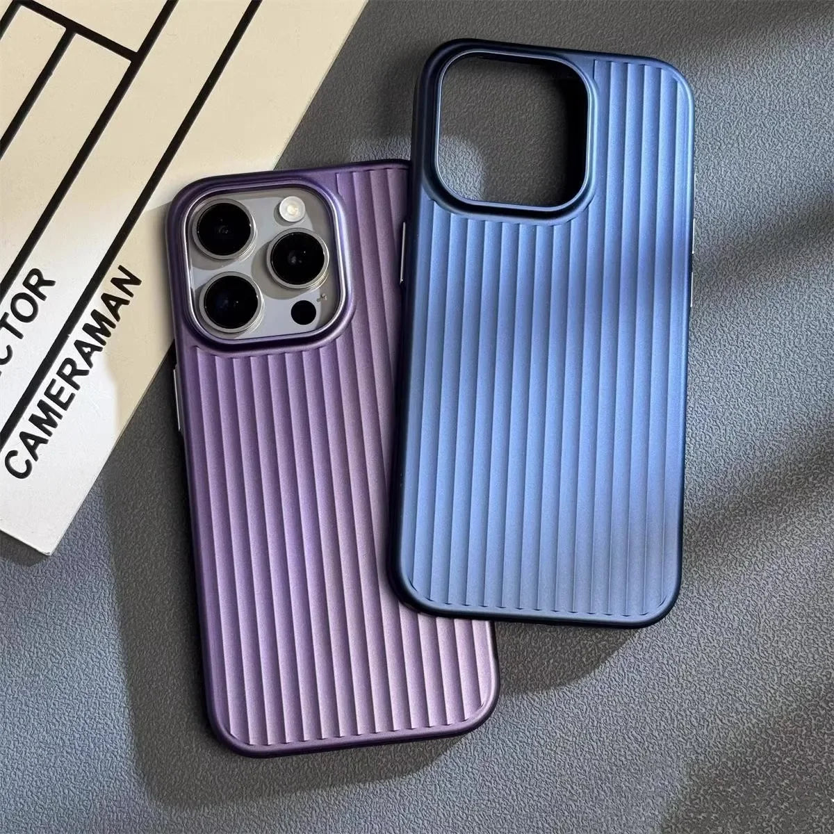 Natural Titanium PC Case for iPhone Electroplated Grating Corrugated Hard Back Cover