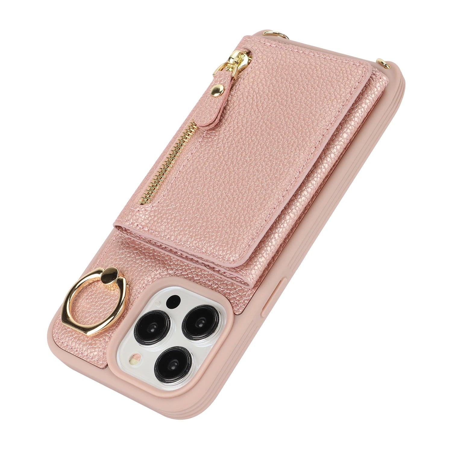 Leather Phone Wallet Case For Iphone Protective Leather Cover Ring Holder Zipper Cards Holder