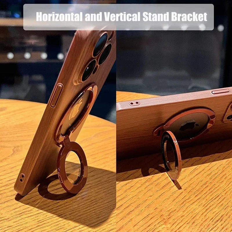 Luxury Wood for Magsafe Stand Case for iPhone