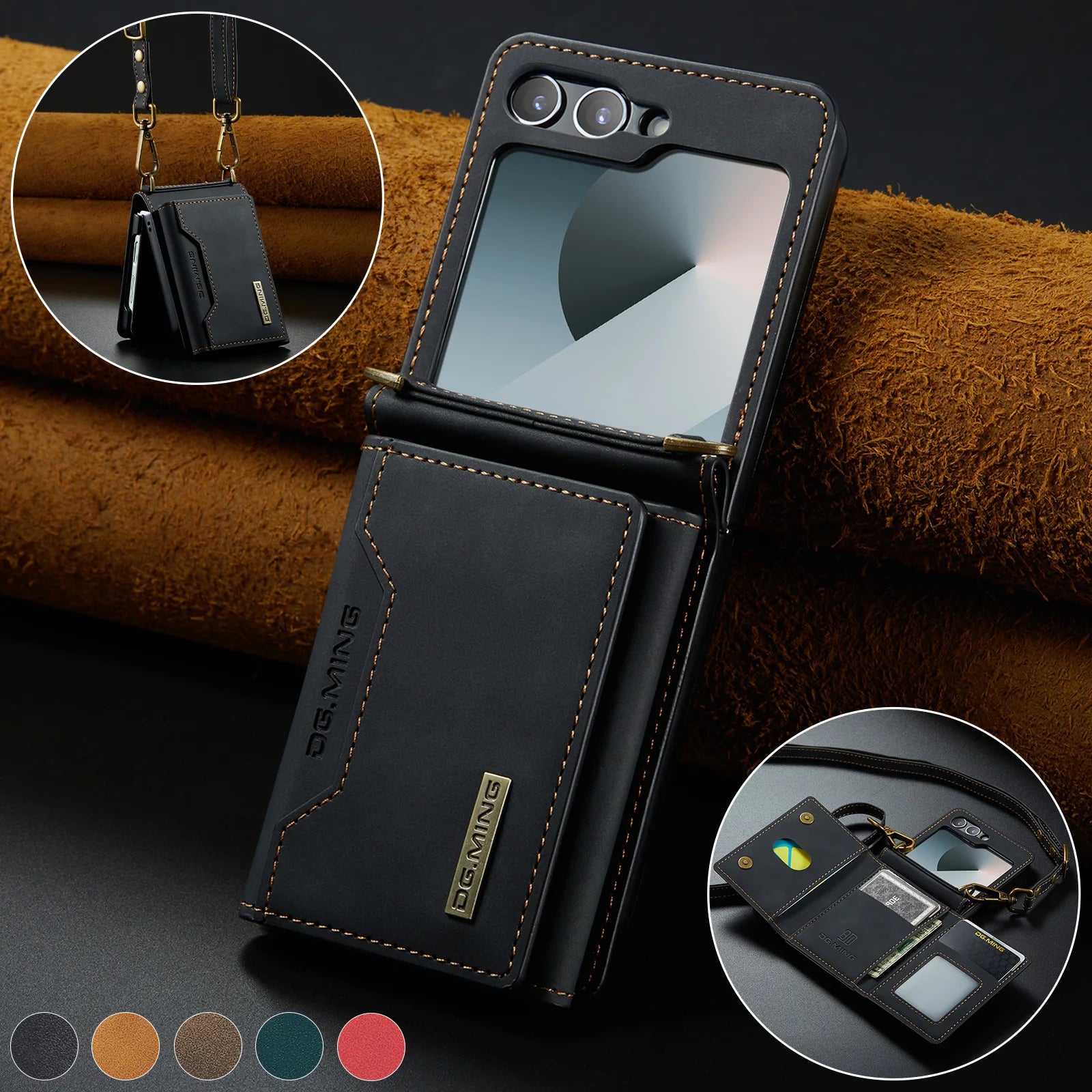 Wireless Charging Long Shoulder Strap Luxury Stand Leather Case Magnetic Phone Case For Samsung Galaxy Z Flip