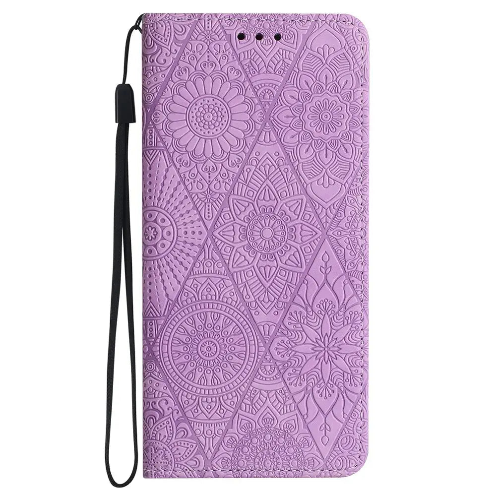 Flower Leather Wallet Flip Phone Case for iPhone 16 15 14 13 12 11 Pro Max Plus Mini X XR – Card Holder, Shockproof, Stand, Magnetic Closure