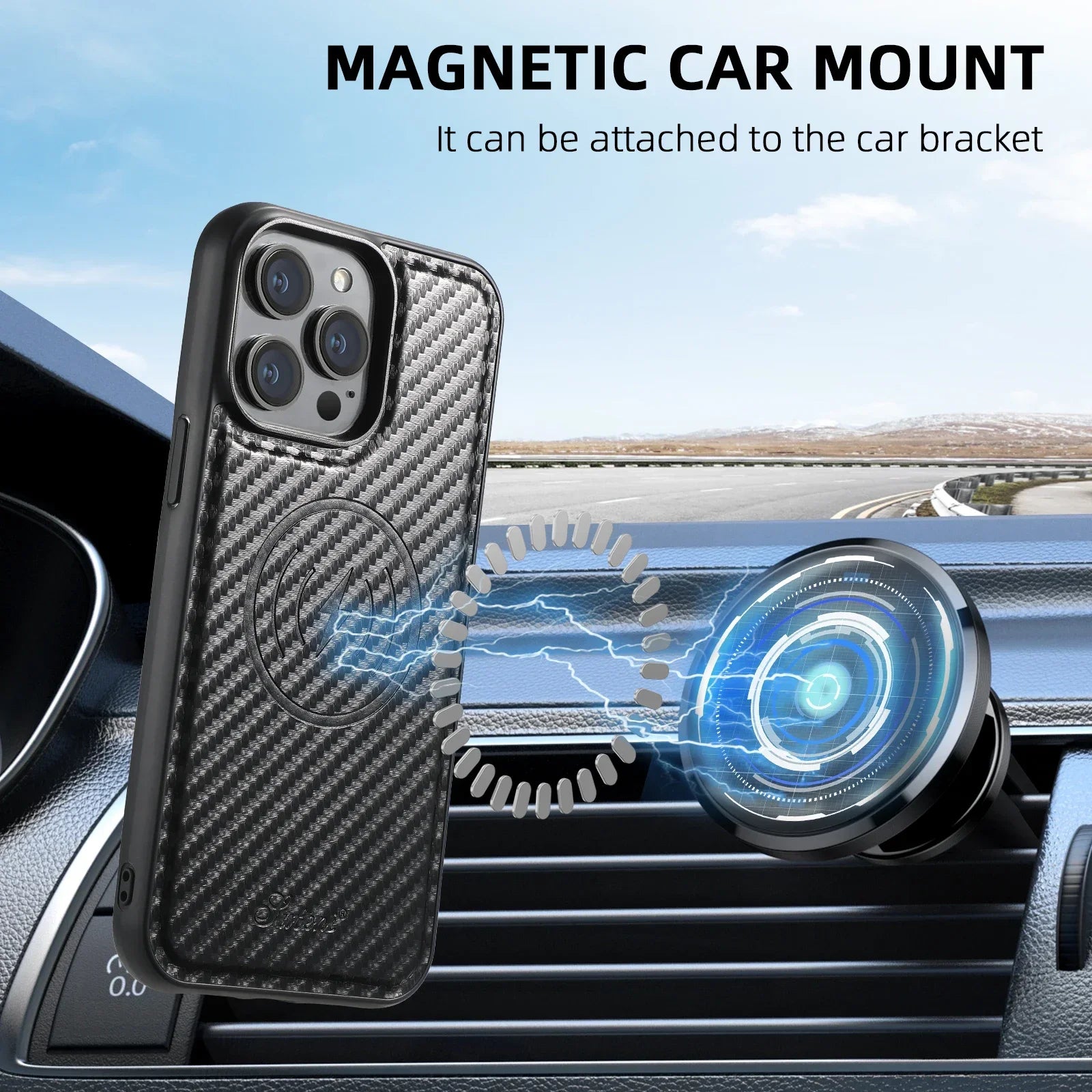 Carbon Fiber Leather 2in1 Card Box Magnetic Phone Case For iPhone 16 15 14 13 12 Pro Max Plus Wallet For Wireless Charging Cover