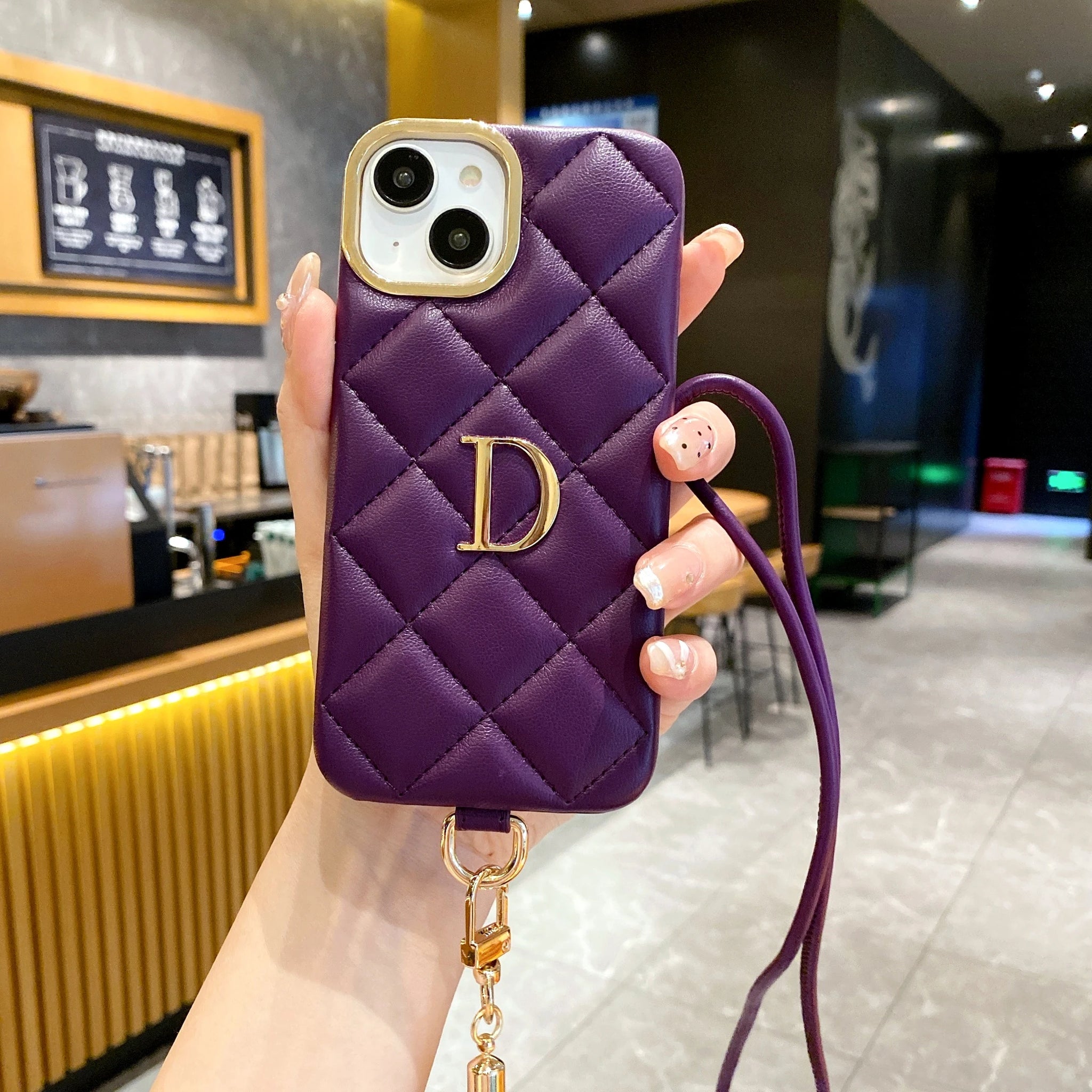 Personalized Initials letter Leather Phone Case for iPhone16 15 14 13 12 11 Pro Max Plus Crossbody Lanyard Small Letter Case