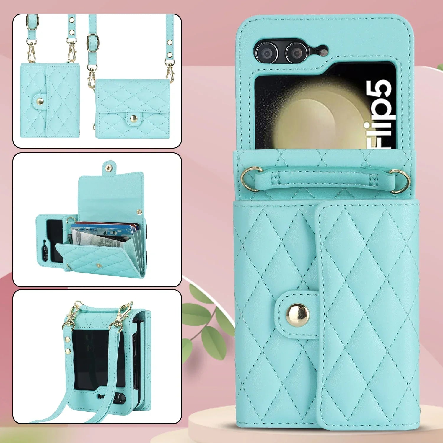 Crossbody Bag Fashion Leather Phone Case For Samsung Galaxy Z Flip 6 5 4 3 Long Lanyard Wallet Card Cover