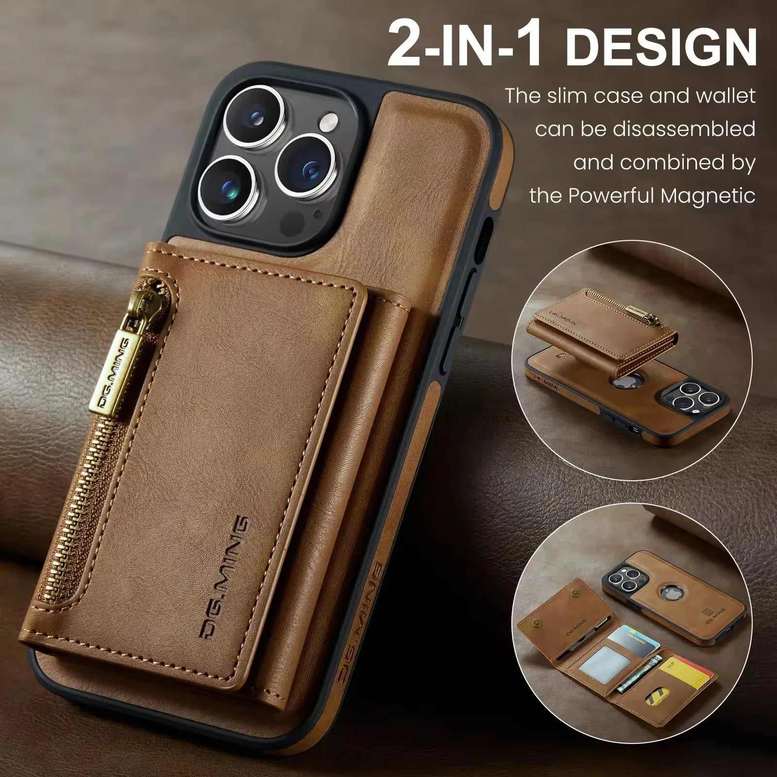 2 in 1 Magnetic Leather RFID Wallet Card Phone Case for iPhone