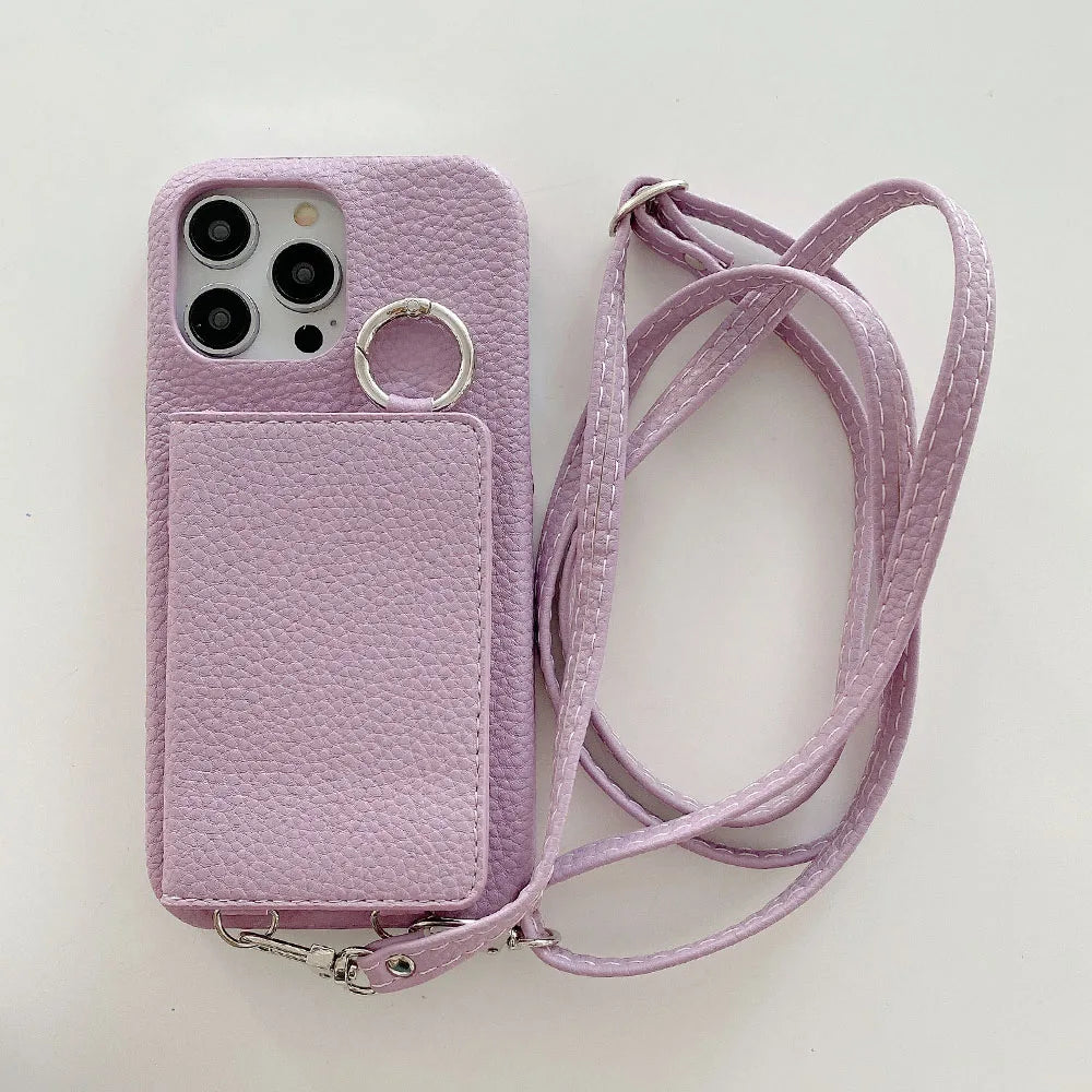 Crossbody Wallet Phone Case For iPhone Leather Mirror Card Slot Lanyard Shoulder Strap