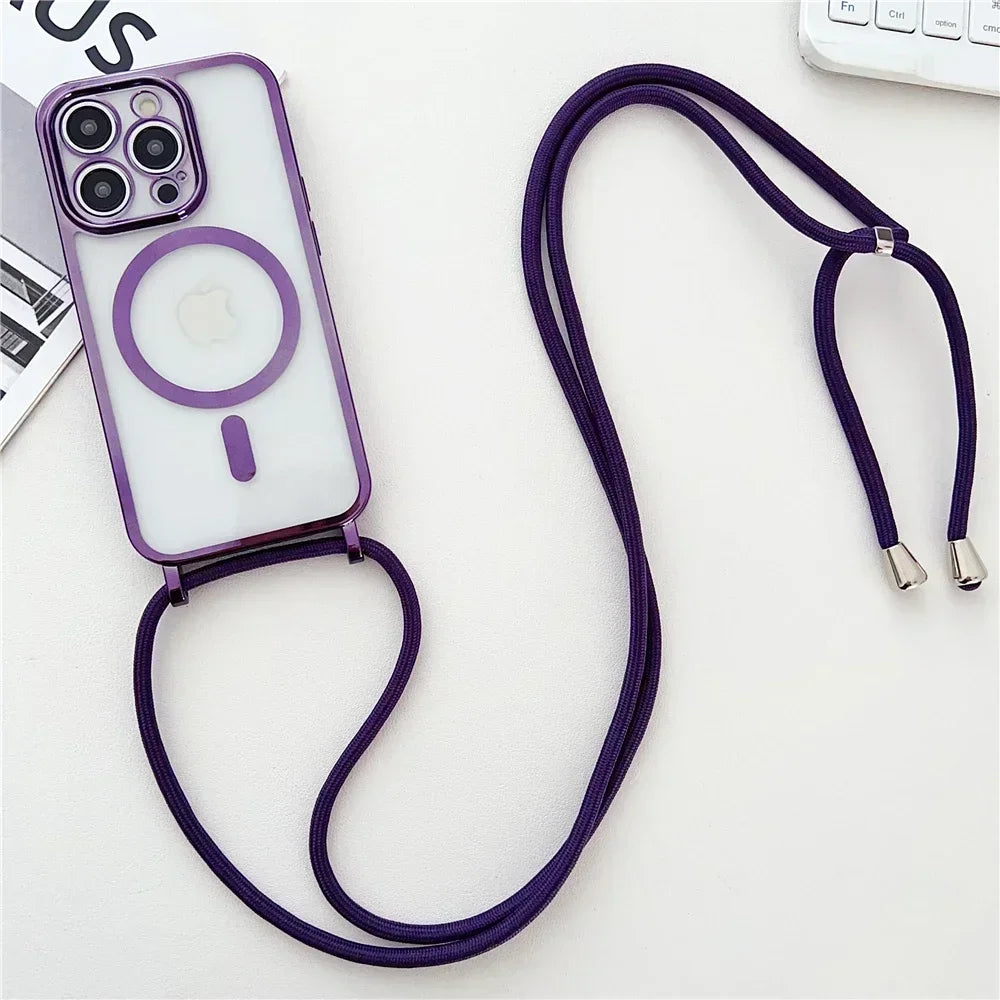 Crossboby Lanyard Clear Phone Case For iPhone Magsafe Magnetic Rope Strap Cover