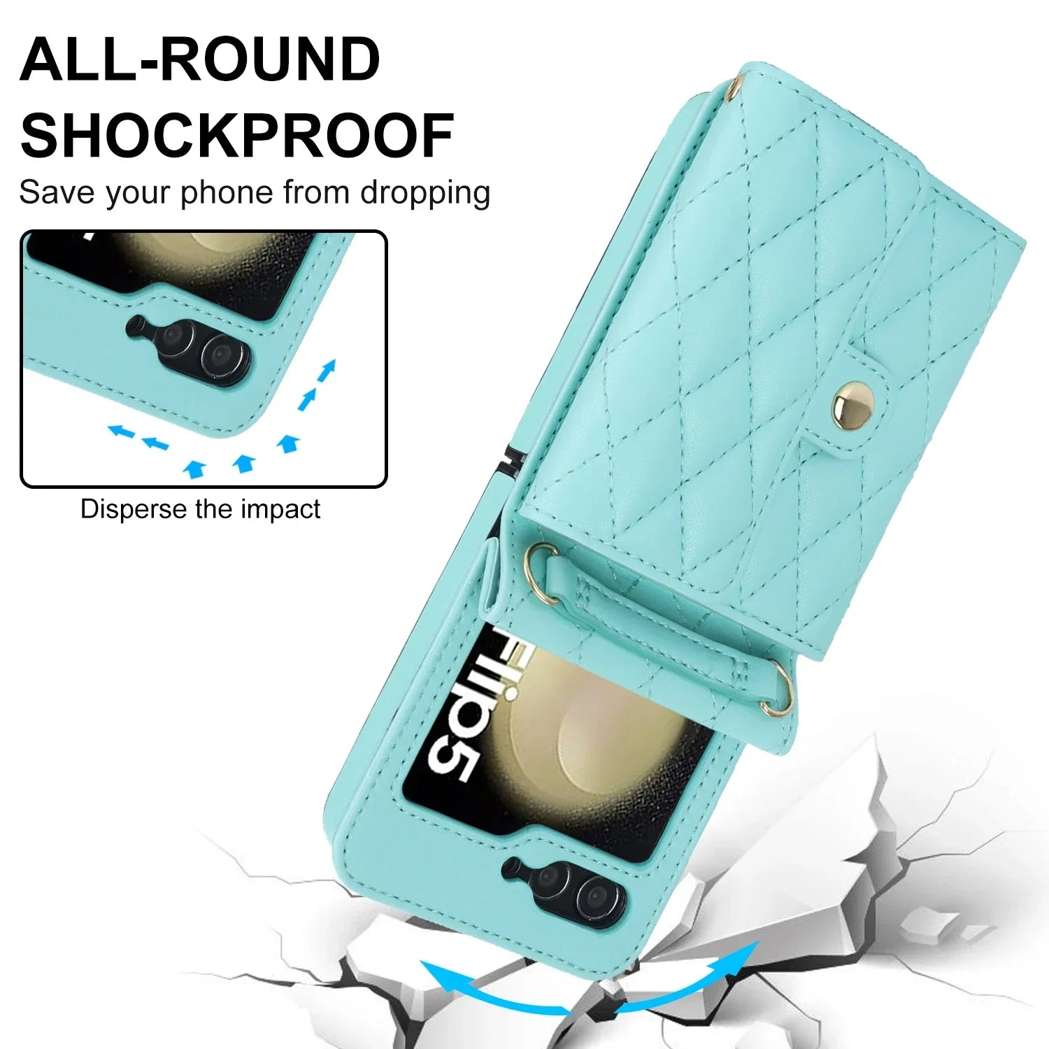 Crossbody Bag Fashion Leather Phone Case For Samsung Galaxy Z Flip 6 5 4 3 Long Lanyard Wallet Card Cover