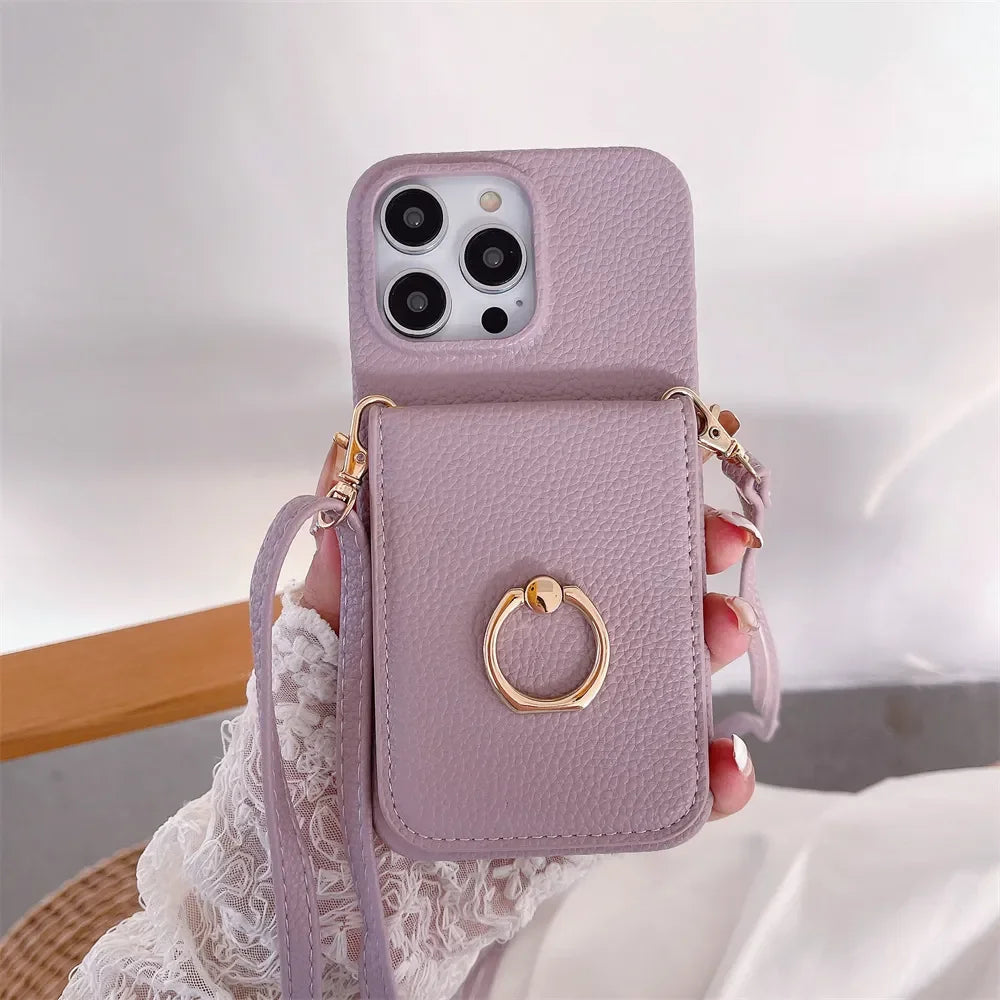 Luxury Makeup Mirror Flip Wallet Case for iPhone 16 15 14 13 12 11 Pro Max Plus with Card Holder, Ring Stand, Crossbody Lanyard & PU Leather Cover